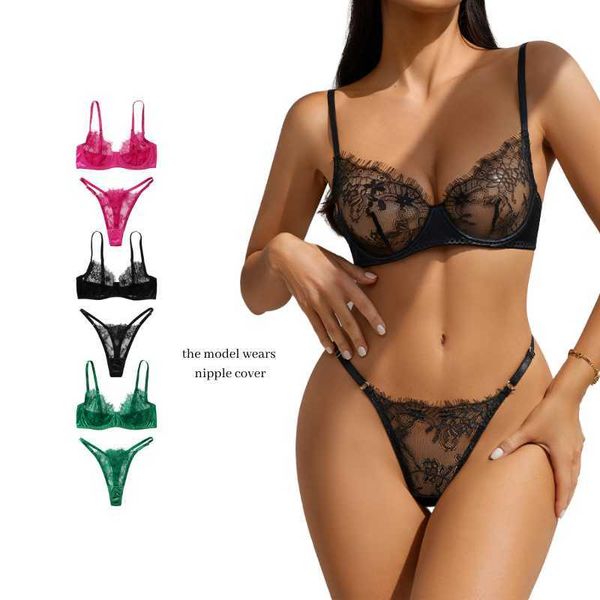 New Sexy Lingerie Reggiseno di pizzo Set Slip push-up erotici trasparenti Panty See Through Underwear Women 230717