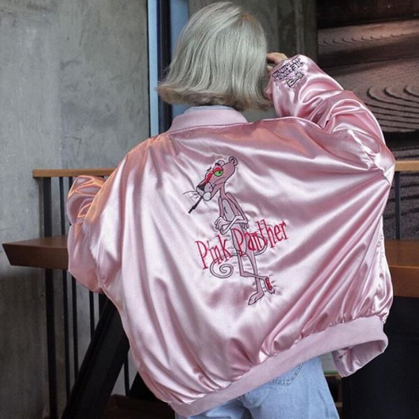 Giacche da donna Bomber Giacca da baseball da donna in raso rosa con ricamo ricamato da donna Primavera Autunno Cappotti da studente stile coreano corti Giacche 230721