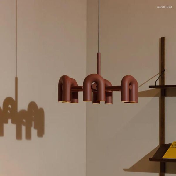 Luminárias pendentes pós-modernas criativas em forma de U luminária para sala de estar jantar quarto personalidade arte simples cor resina luz decorativa