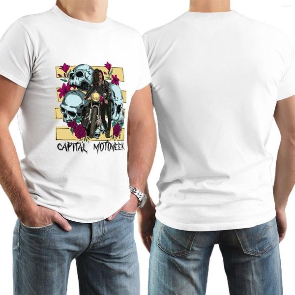 Camisetas masculinas com padrão de caveira camisetas retrô estilo de rua com estampa de motocicleta tendência algodão puro absorvente de suor roupas de manga curta