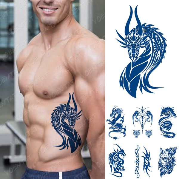 Juice Ink Tattoos Body Art Duradoura À prova d'água Temporary Tattoo Sticker Evil Dragon Tatoo Wings Totem Arm Tatto Falso Mulheres Homens