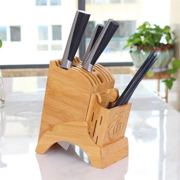 Bottiglie di stoccaggio Barattoli Portacoltelli da cucina in legno Stand Scaffale Rack Bamboo Block Box Organizer Accessori per utensili2285