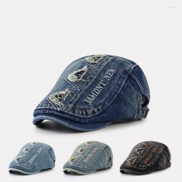 Boinas Jamont Denim Jeans Crianças Boina Plana Baret Meninos Meninas Bebê Painter's Boina Para Hombres Bere Crianças Boina Cowboy 52cm