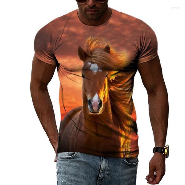T-shirt da uomo Summer Fashion Animal Horse Pattern For Men Casual 3D Print Tee Hip Hop Harajuku Personalità Girocollo Manica corta