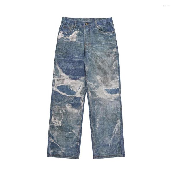 Jeans da uomo Y2K Pantaloni larghi casuali con foro stampato al laser hip-hop per uomo e donna Pantaloni larghi in denim oversize con patchwork dritto