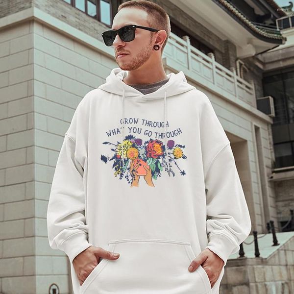 Moletons Masculinos Grow Through What You Go Blooming Like A Flower Mens Estilo Americano Tops Vintage Oversize Man Cotton Sweatshirts