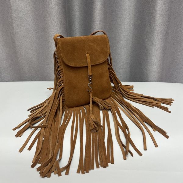 Borsa con nappe di design Vintage Crossbody Luxury Brown Black Advanced Suede Phone Bag Borse a tracolla da donna 2023 Borsa corpo couss Portafoglio 43zf #