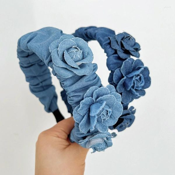 Grampos de cabelo Doce Fresco Tiaras em Forma de Rosa Azul Moda Aba Larga Multiuso Yoga Sports Spa Hoop Para Mulher