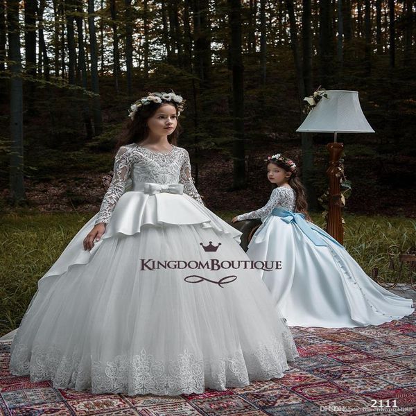 Mädchen-Festzug-Kleid, kleine Braut, Erstkommunion-Kleid, herzförmiger Bogen, Kristallapplikationen, kleines Blumenmädchen-Tüllkleid283i