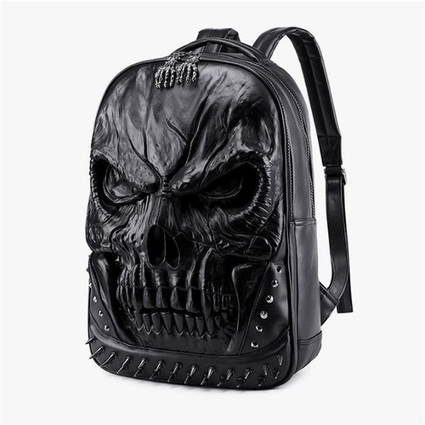 nuove borse zaino teschio in rilievo 3D per uomo Originalità unica borsa uomo rivetto personalità Cool Rock Laptop Schoolbag per adolescenti 2485