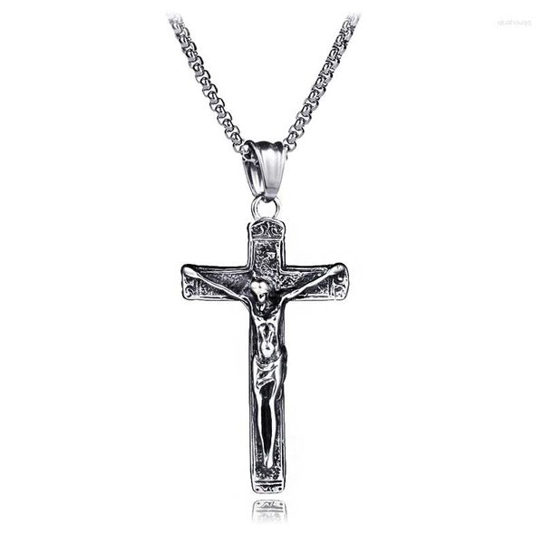 Collane con ciondolo Vintage Christian Jesus Cross Collana per uomo Crocifisso Cattolico Gioielli in acciaio inossidabile Chiesa Preghiera Accessorio LN3026