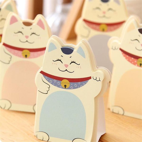 Nuevo diseño de gatos de la suerte Kawaii, Bloc de notas, Bloc de notas, mensaje de nota adhesiva, artículos de papelería agradables wjl0020241O