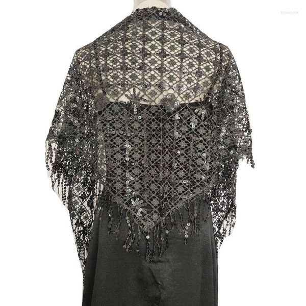 Cachecóis Vestido de Banquete Xales Mulheres Elegante Lantejoulas Capas Triangular Echarpes Vestido de Noiva Sexy Borla Mantos Pashmina