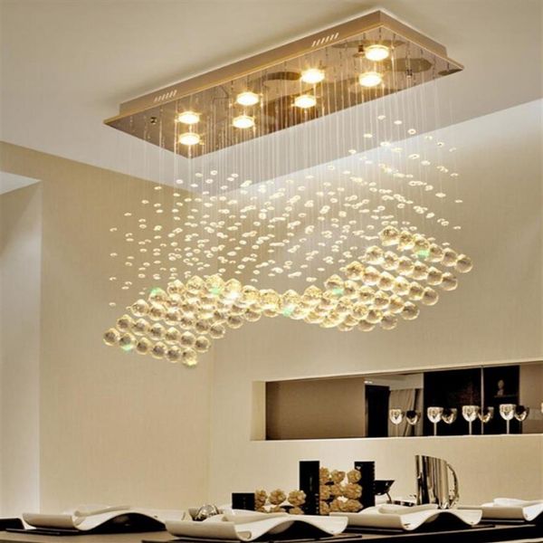 Lustres de cristal K9 LED cromado com acabamento em luz Wave Art Decoração moderna iluminação de suspensão el Villa Lâmpada suspensa LLFA266M