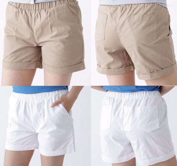 Shorts feminino casual cor algodão doce solto 2023 verão mulher praia cintura elástica faixa média sólida fina