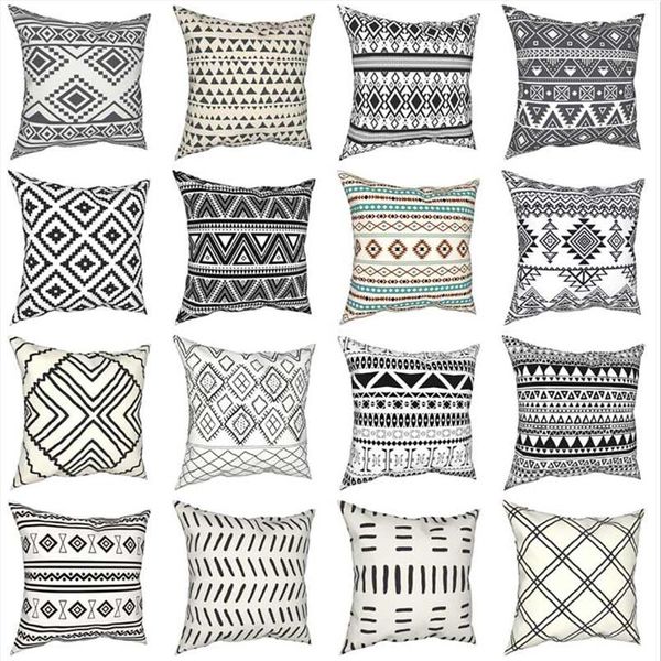 Cuscino Cuscino decorativo Retro motivo boemo Nero Casi bianchi Tribali geometrici Boho Etnici Fodere per cuscini Decor Federa per268K