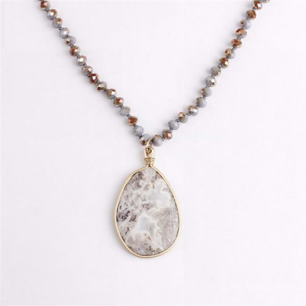 ZWPON Fashion Gold Braid Teadrop Collana con ciondolo in pietra naturale Collana con perline in pietra naturale per gioielli donna Whole239O