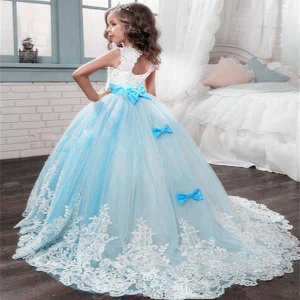 Abiti per ragazze di fiori Principessa Lilla Piccola sposa Abito lungo da spettacolo per ragazze Glitz Puffy Tulle Prom Dress Bambini Laurea Gow289W