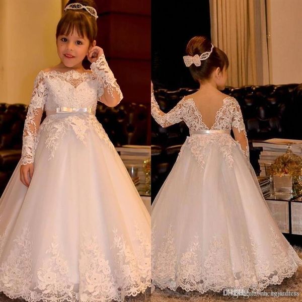 Vestidos Primera Comunion Ball Gown Flower Girl Dress Lace Toddler Glitz Abiti da spettacolo Pretty Kids Prom Gown260N