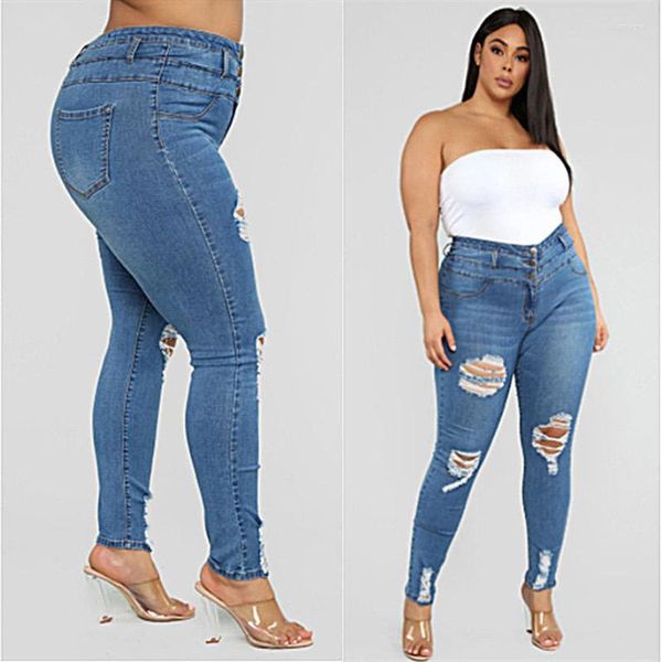 Jeans Feminino 2023 Roupas Plus Size XL-5XL Rasgado Cintura Alta Skinny Jeans Calça Lápis Casual Qualidade Atacado Pri