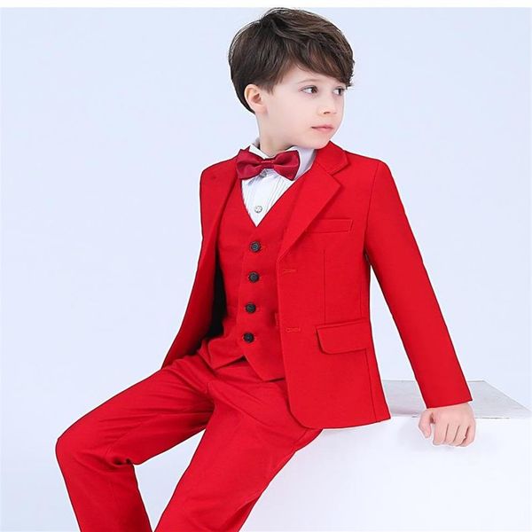 Smoking da uomo formale da ragazzo bello con risvolto con tacca Abbigliamento per bambini per la festa nuziale Vestito per bambini Set da ragazzo Giacca Pantaloni Gilet Bow 2430