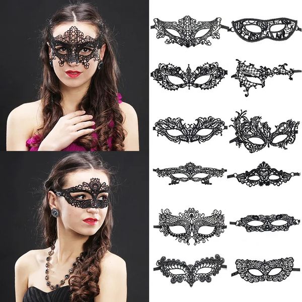 5Pcs Donna Uomo Hollow Lace Masquerade Maschera per il viso Sexy Cosplay Prom Matrimonio Festa di compleanno Puntelli Costume Halloween Masquerade