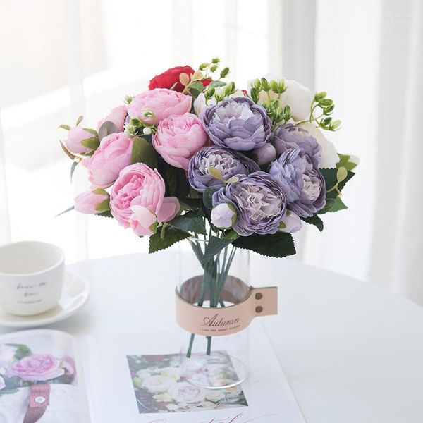 Flores decorativas Rosa Peônia Flor De Seda Falsa Pequeno Buquê Festa Em Casa Casamento Decoração Faça Você Mesmo