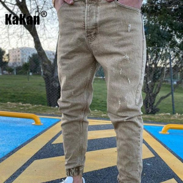 Jeans Masculino Kakan - Cor Slim com Buracos na Europa e nos Estados Unidos Leggings para Homens K016-2023