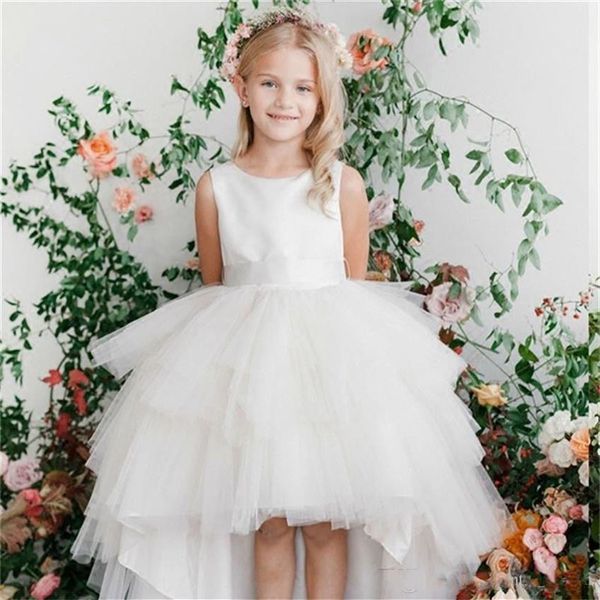 Novos vestidos de florista para casamento adorável menininha criança vestido curto frente longo costas festa festa festa vestido de comunhão331y