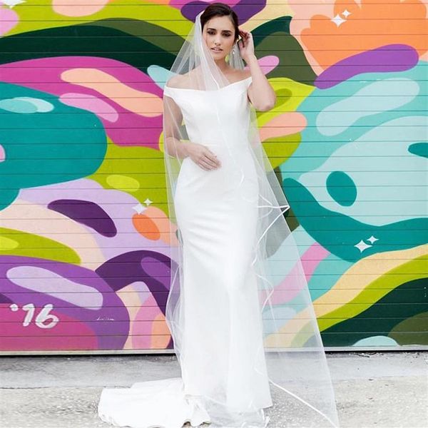 Abiti da sposa a sirena con spalle scoperte Abiti da sposa semplici Bottoni incrociati sul retro Bianco avorio Abito da sposa economico lunghezza pavimento292p