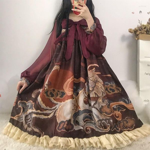 Abbigliamento etnico Vestito carino Lolita giapponese Cosplay Original Harajuku Street Sweet Kawaii Ruffles Donna FF2849