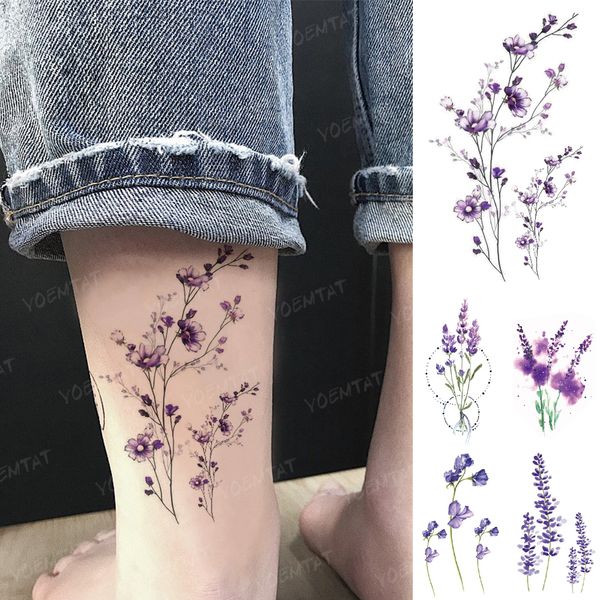 Wasserdicht Temporäre Tattoo Aufkleber 3D Aquarell Realistische Lavendel Gänseblümchen Blume Tatto Frauen Männer Kind Kinder Knöchel Gefälschte Tattoos