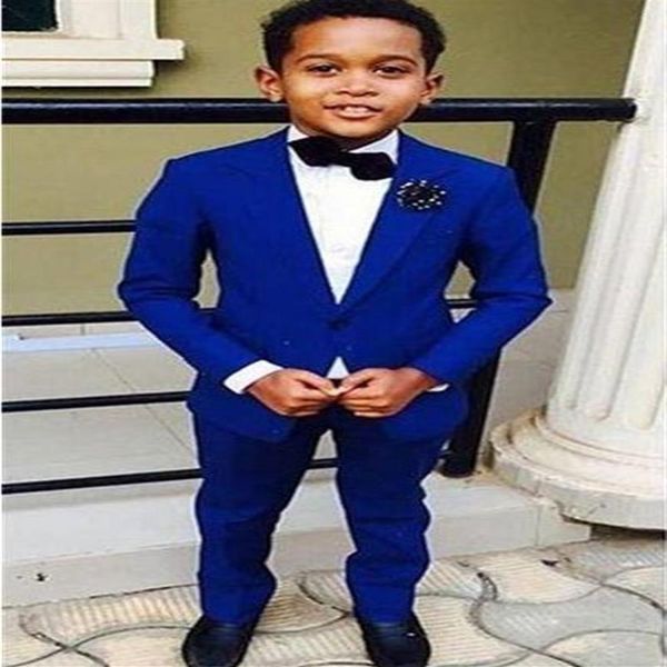 Slim Fit Royal Blue Young Smoking Bambini Tailleur Bambini Compleanno Prom Party Set Giacca Pantaloni Papillon Fazzoletto D71253y