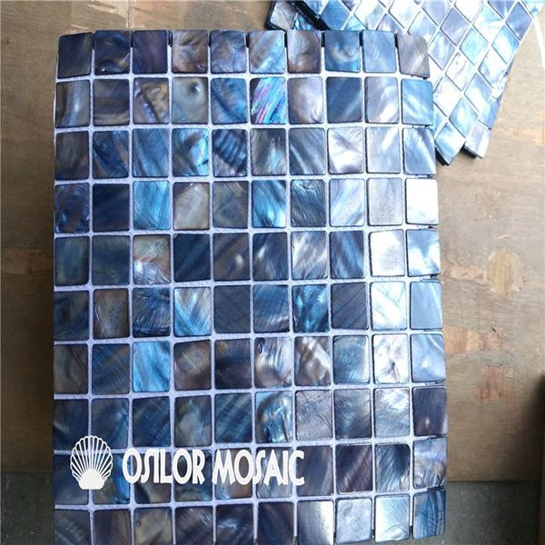 Telha de mosaico de concha de água doce de cor azul escura para decoração de casa de casa de banho interior telha de parede de cozinha mosaico359s