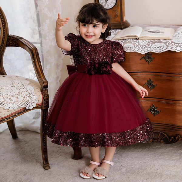 2022 vestido de batizado de bebê luxo infantil festa de lantejoulas trajes de casamento para recém-nascidos princesa flor daminha vestido de tule verão