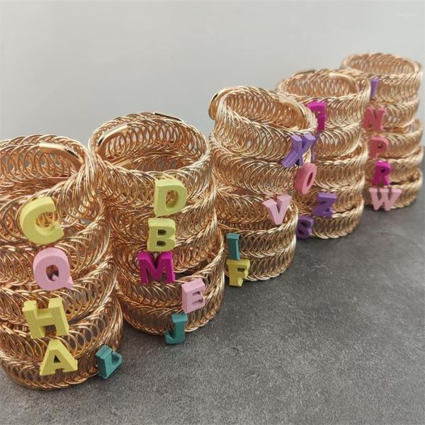 Strand A-Z 26 lettere maiuscole bracciali braccialetto catena color oro legno colorato lettera regali per le donne moda alfabeto gioielli