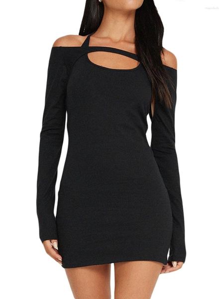 Abiti casual Top avvolti da donna Senza maniche Collo appeso Tinta unita Corto Midi Maniche lunghe per feste in discoteca