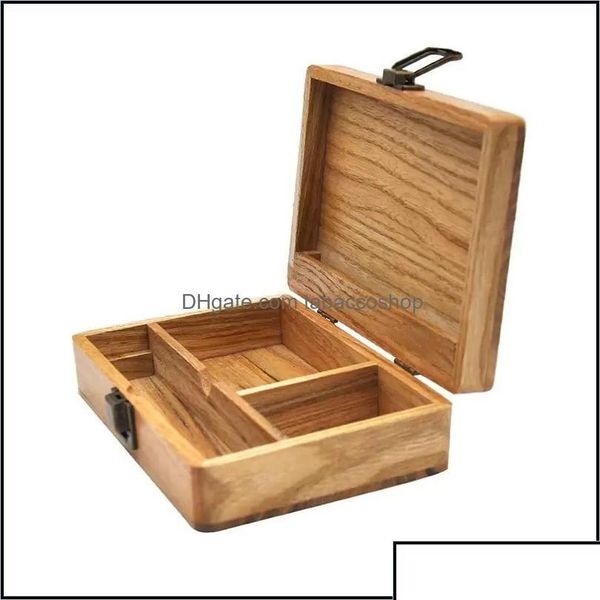 Pipas para fumar Otros accesorios Caja de almacenamiento de madera para fumar con bandeja rodante Tabaco de madera natural hecho a mano y almacenamiento de hierbas para pipa D Dhftg