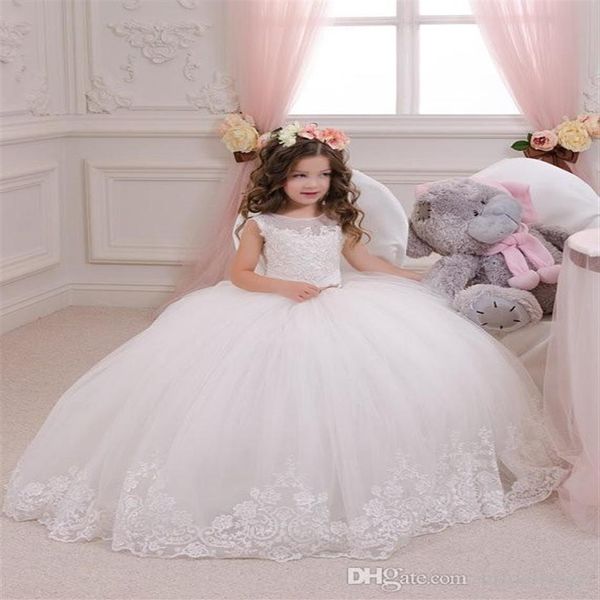 Weiß Elfenbein Spitze Ballkleid Kinder TUTU Blumenmädchenkleider Langarm Party Abschlussball Prinzessin Brautjungfer Hochzeit formelle Anlässe Dress1311Z