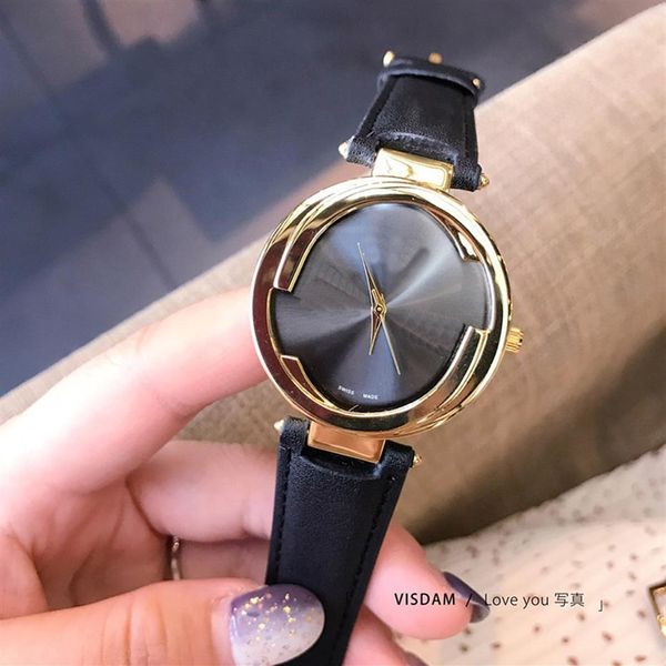Relógio de luxo novo em couro preto e branco à prova d'água marca relógio feminino com caixa original relógio de quartzo inteiro 0239w