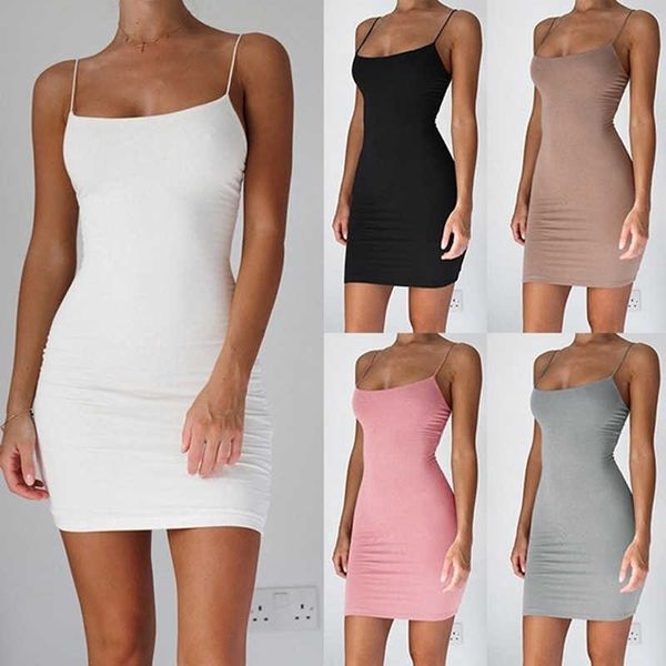 2023 S-5XL Yaz Yeni Saf Renk Sundress Moda Spagetti Kayış Kostisole Mini Elbise Kadın Kulüp Elbiseleri Bodycon Club Elbise