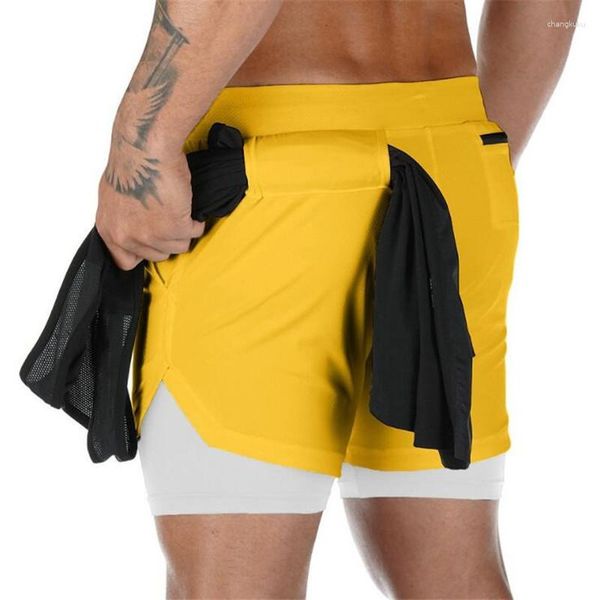 Мужские шорты Мужчины потают двойной слой дизайн антипроницаемых спортивных брюк.