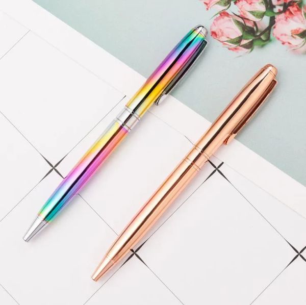 120pcs penne arcobaleno oro rosa penna a sfera in metallo studente insegnante regalo di scrittura pubblicità firma affari penna cancelleria forniture per ufficio SN1275