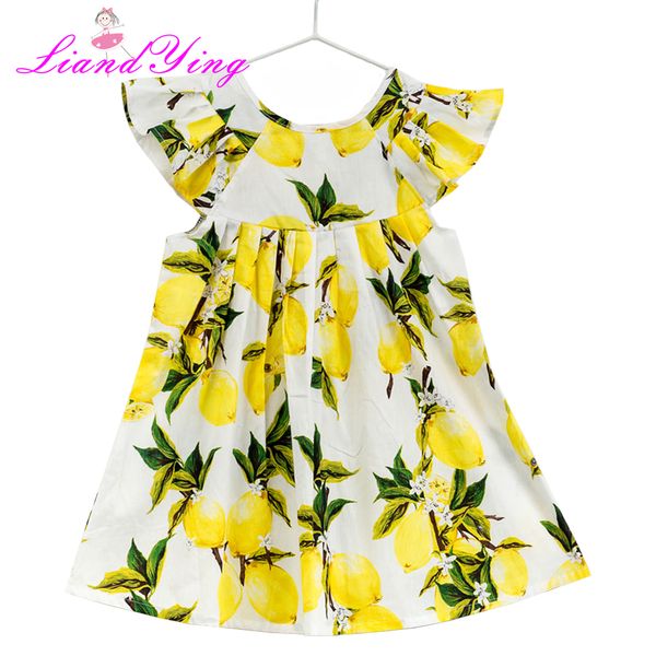 2022 New Flower Lemon Dress Princess Kids Neonate Abito senza maniche Abito da sposa per feste in cotone floreale Abito estivo per bambini