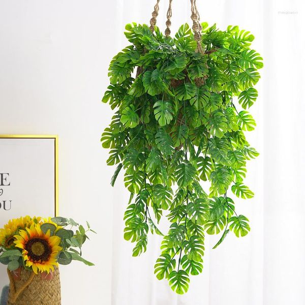 Flores decorativas 76 cm Plantas verdes artificiais Penduradas na parede Folhas de hera falsas Palmeira tropical Decoração de jardim para casa Decoração de sala de estar