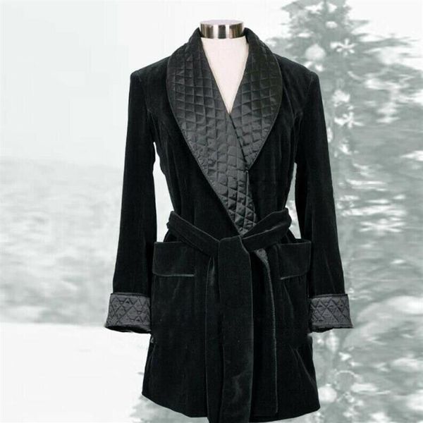 Jaquetas masculinas de veludo smoking robes xale lapela jantar festa blazers vintage inverno quente254f