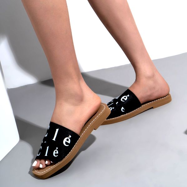 Роскошные слайды древесные плоские сандалии дизайнерские холст -тапочки женский мул буква Сандаль. Повседневная толстая сеть красная летни