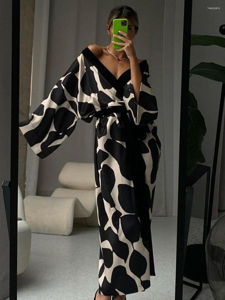 Roupa de dormir feminina estampada vestido maxi longo com cadarço primavera verão camisola manga quimono para mulher roupão de banho vestido sexy para casa roupão loungewear 2023