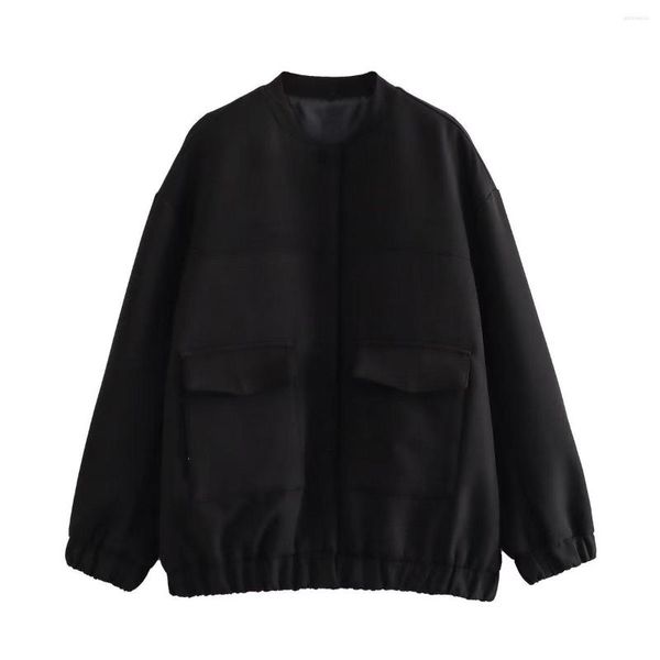 Giacche da donna Giacca nera con grandi tasche Donna Chic Fashion Oversize Bomber High Street Coat Top Abbigliamento femminile 2023