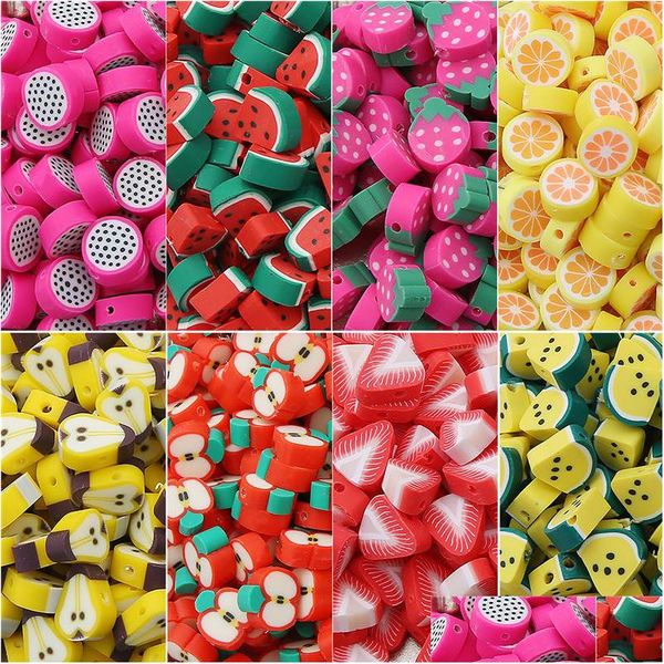 Seramik kil porselen 30pcs/lot 10mm meyve boncukları polimer kil aralayıcı boncuk karışık renk polimer -caz